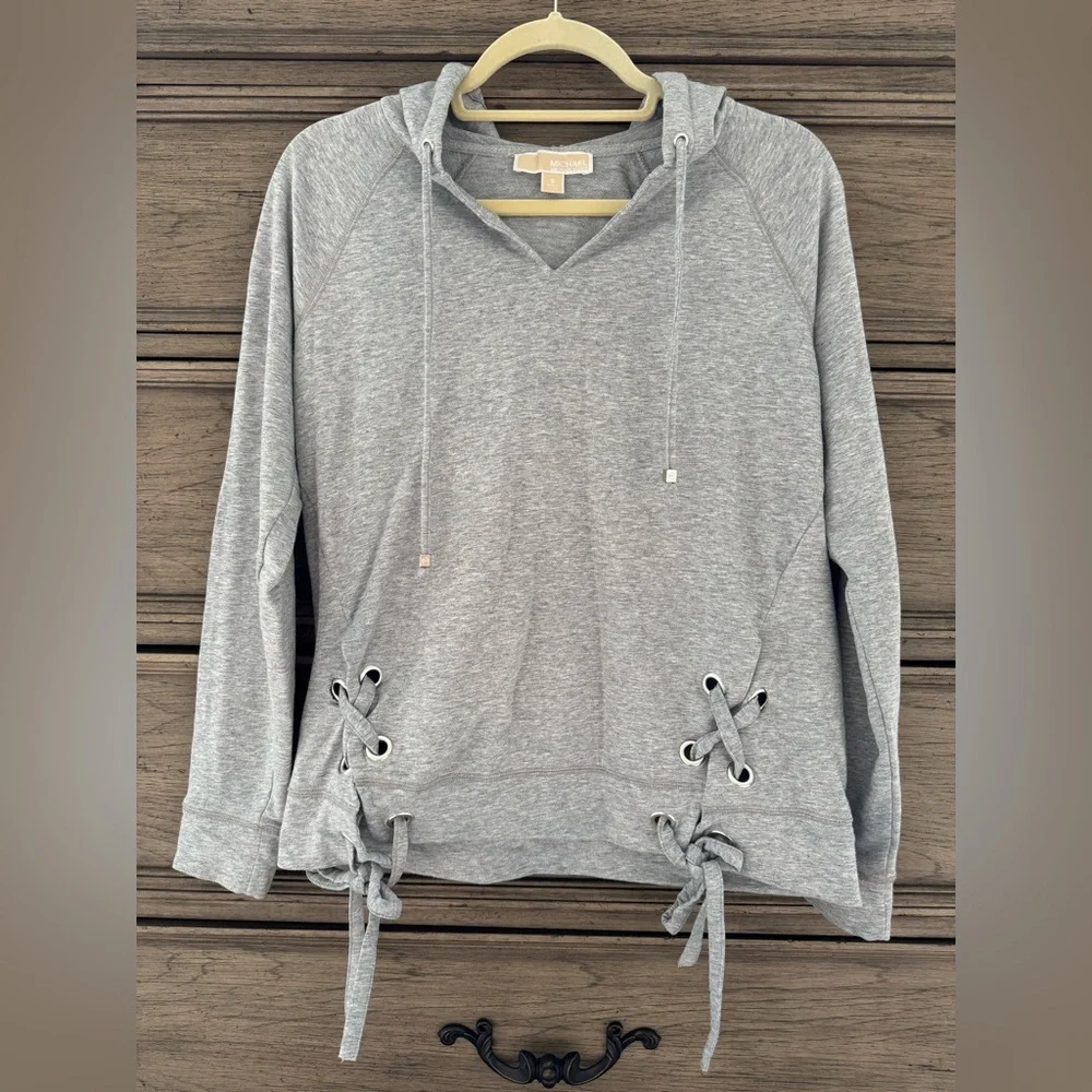Michael Kors Hoodie EUC Gray Lace up Grommet Long Sleeve Tee Sweatshirt
